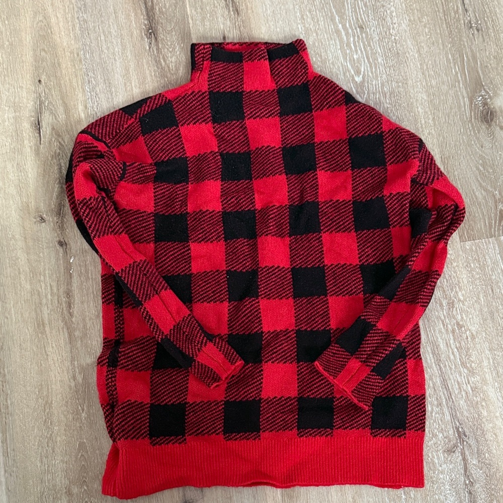 LOFT Red and Black buffalo Plaid Turtleneck Sweater